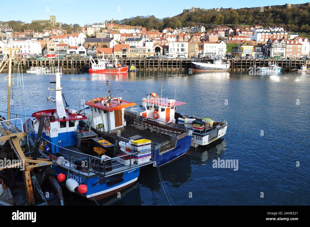 Scarborough Harbour, nello Yorkshire, Inghilterra, Regno Unito. Foto Stock