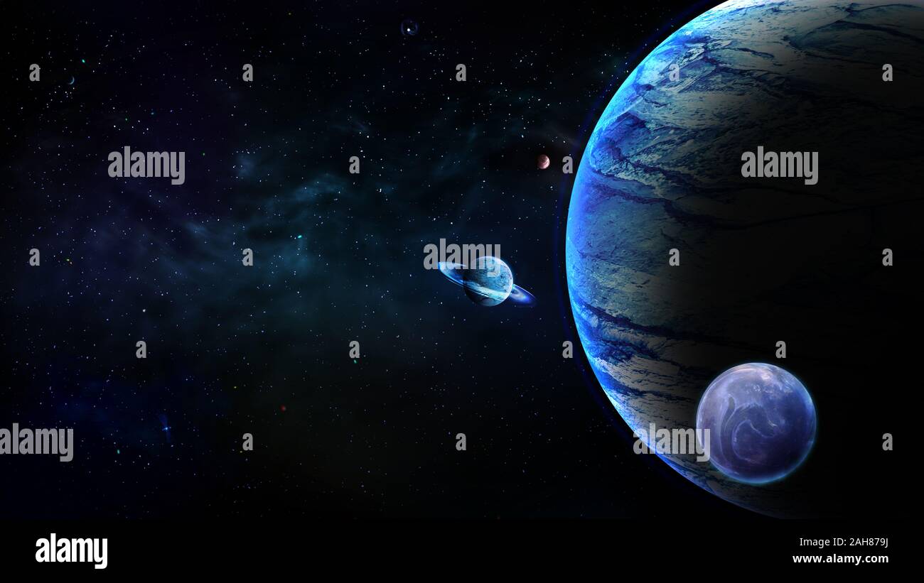 Universo, pianeti, sfondo galassico, Cosmo e Nebula, Astronomia, sfondo Fantasy spazio esterno Foto Stock