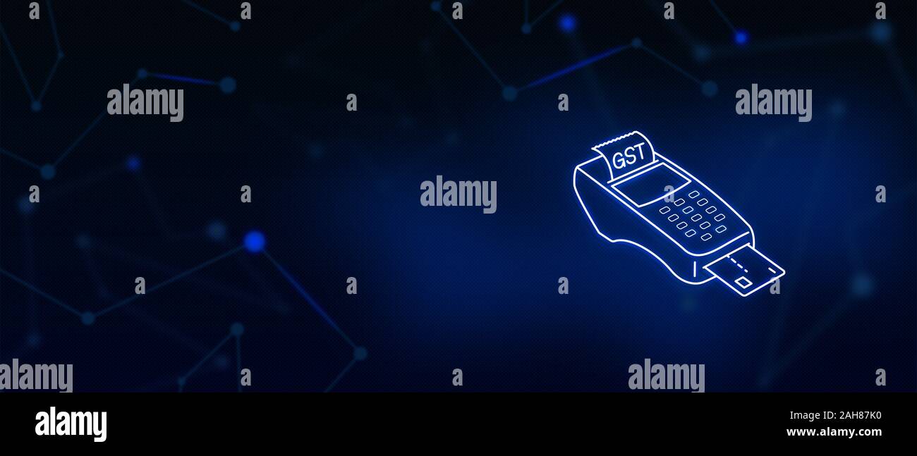 GST, Imposta Sui Beni e servizi, imposta sui beni e servizi, imposta sulle imprese, imposta sul valore aggiunto, valuta indiana, denaro, monete, conti, background Foto Stock