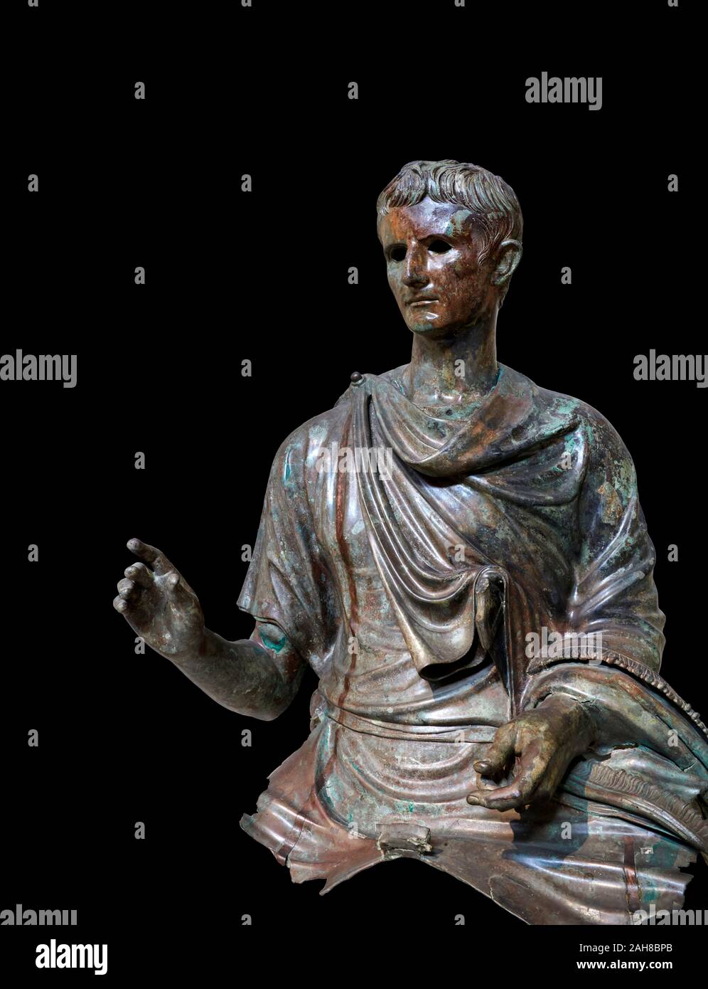 Romano statua in bronzo frammento dell imperatore Augusto, circa 12-10 a.c. rinvenuti nel mare Agean dell'isola di Eubea, Museo Archeologico di Atene Foto Stock
