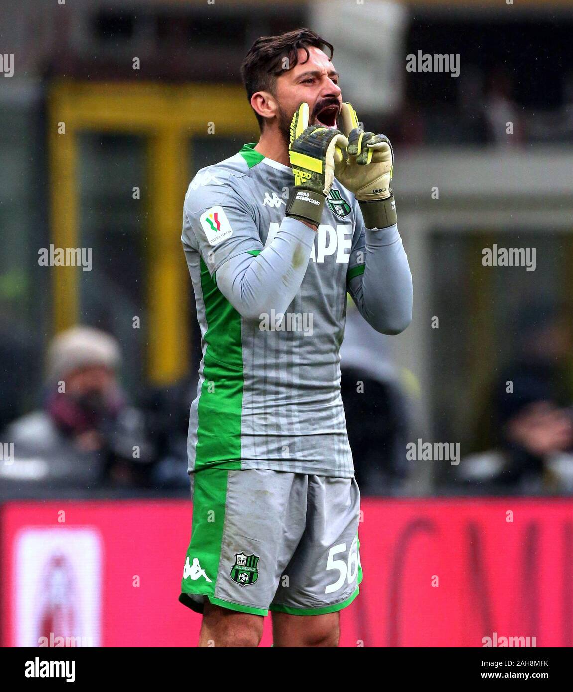 Milano, ITALIA - 15 dicembre 2019: Gianluca Pegolo reagisce durante la Serie A 2019/2020 MILANO contro SASSUOLO allo stadio di San Siro. Foto Stock