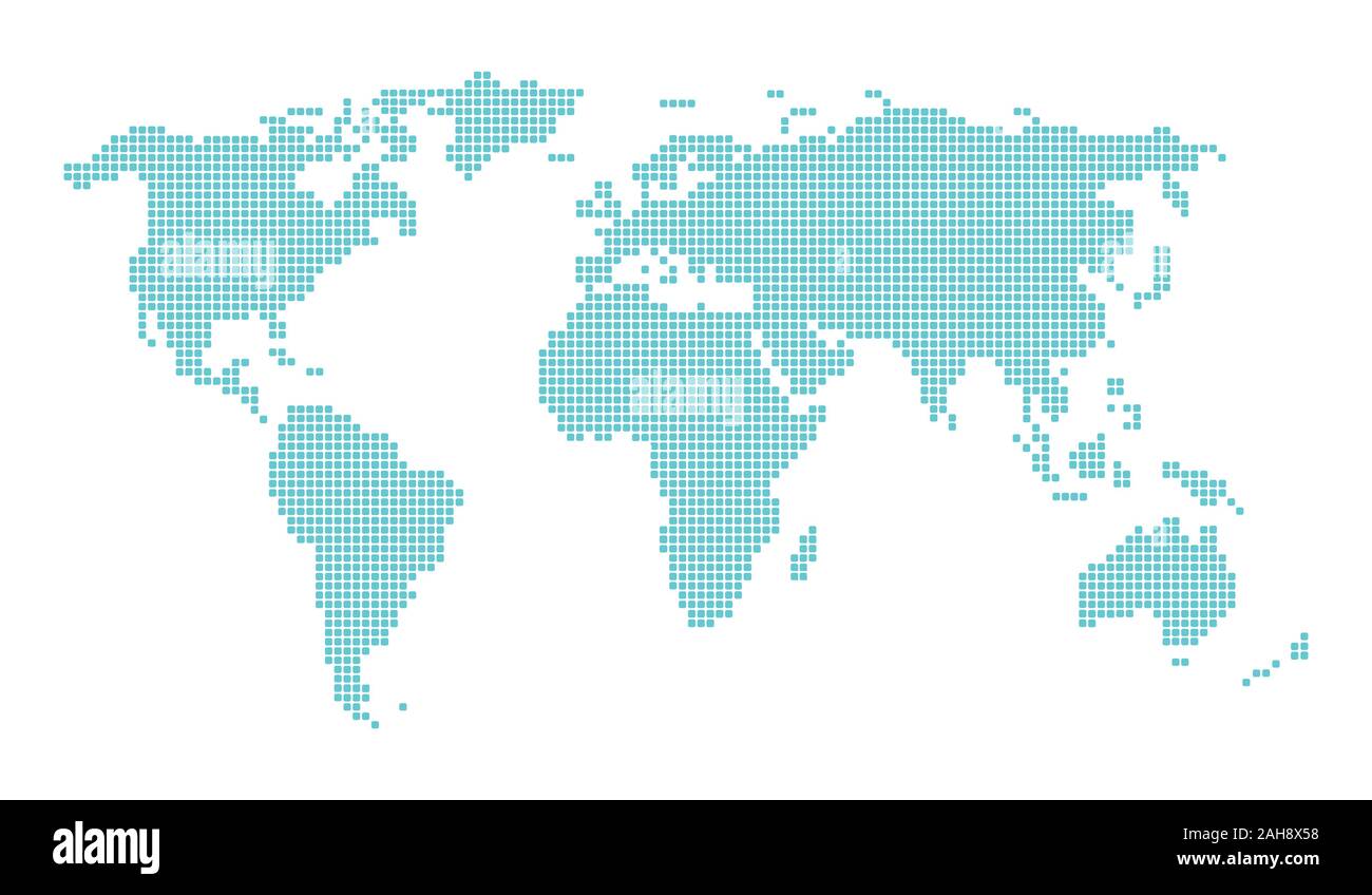 Tratteggiata blu Pixeled mappa del mondo Design Vettoriali Illustrazione Vettoriale