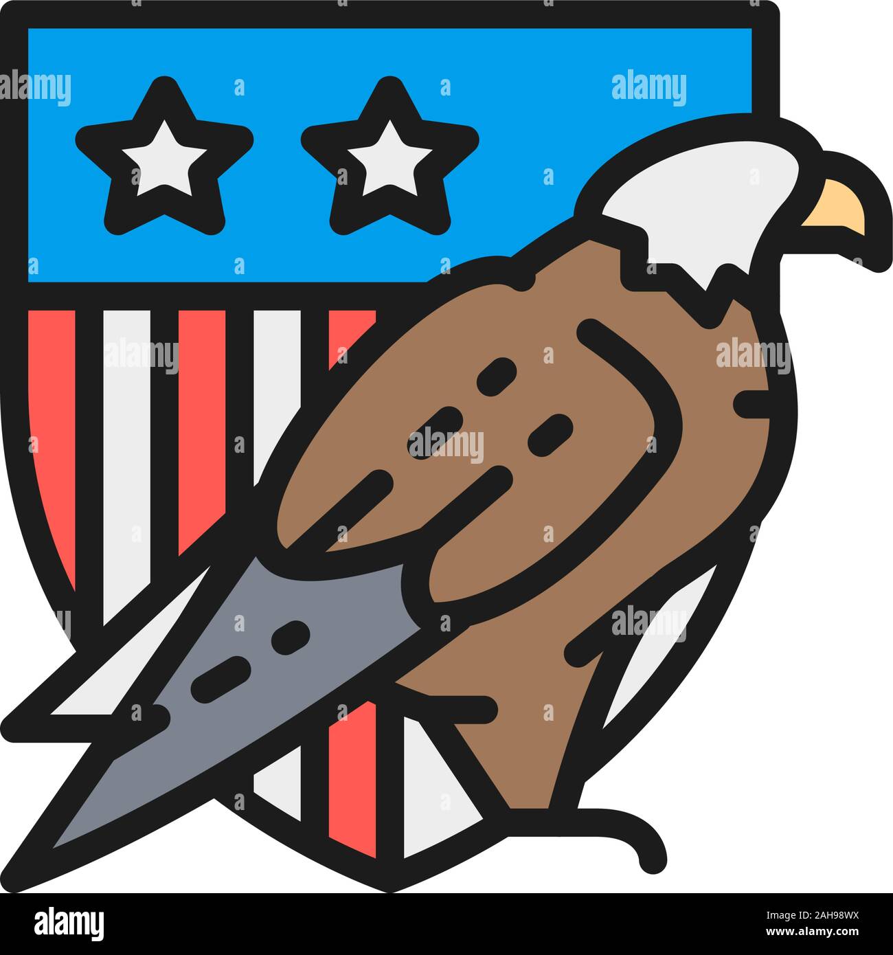 Eagle con USA scudo, stemma di America colore piatto icona linea. Illustrazione Vettoriale