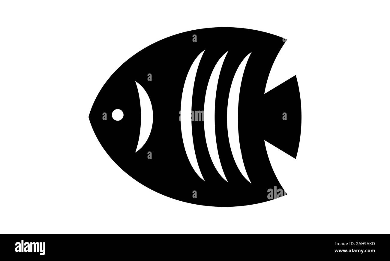 Icona del pesce vettore, piatto di pesce simbolo silhouette nera su sfondo bianco, logo design. Illustrazione Vettoriale