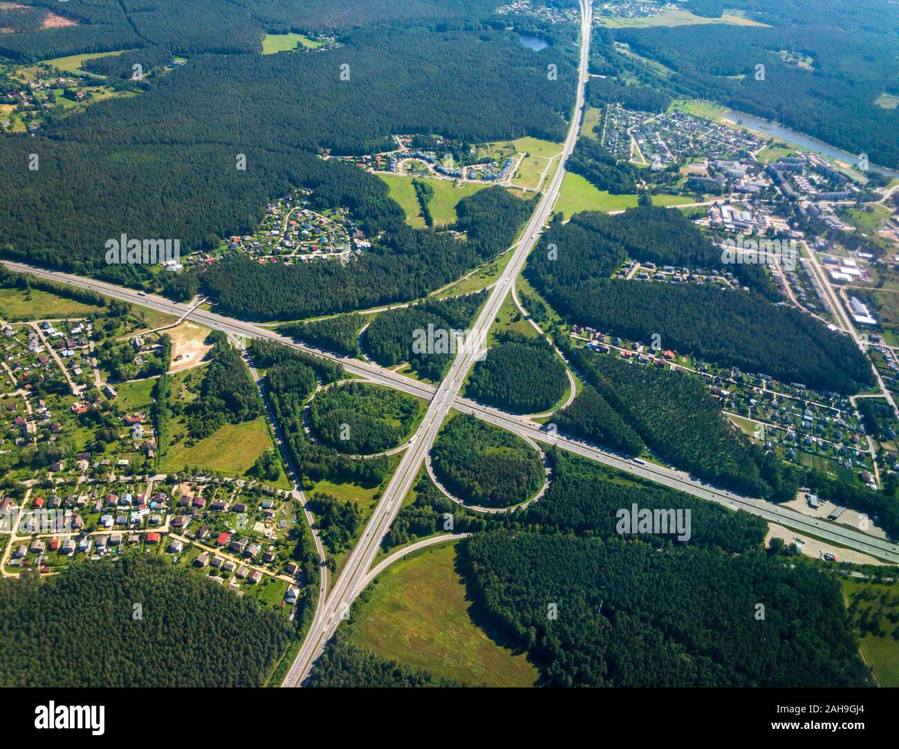 Top vista aerea della giunzione di trasporto Foto Stock