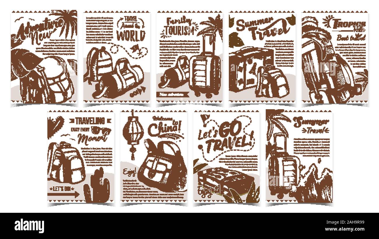 Tropic viaggio estivo Collezione Manifesti vettore Set Illustrazione Vettoriale