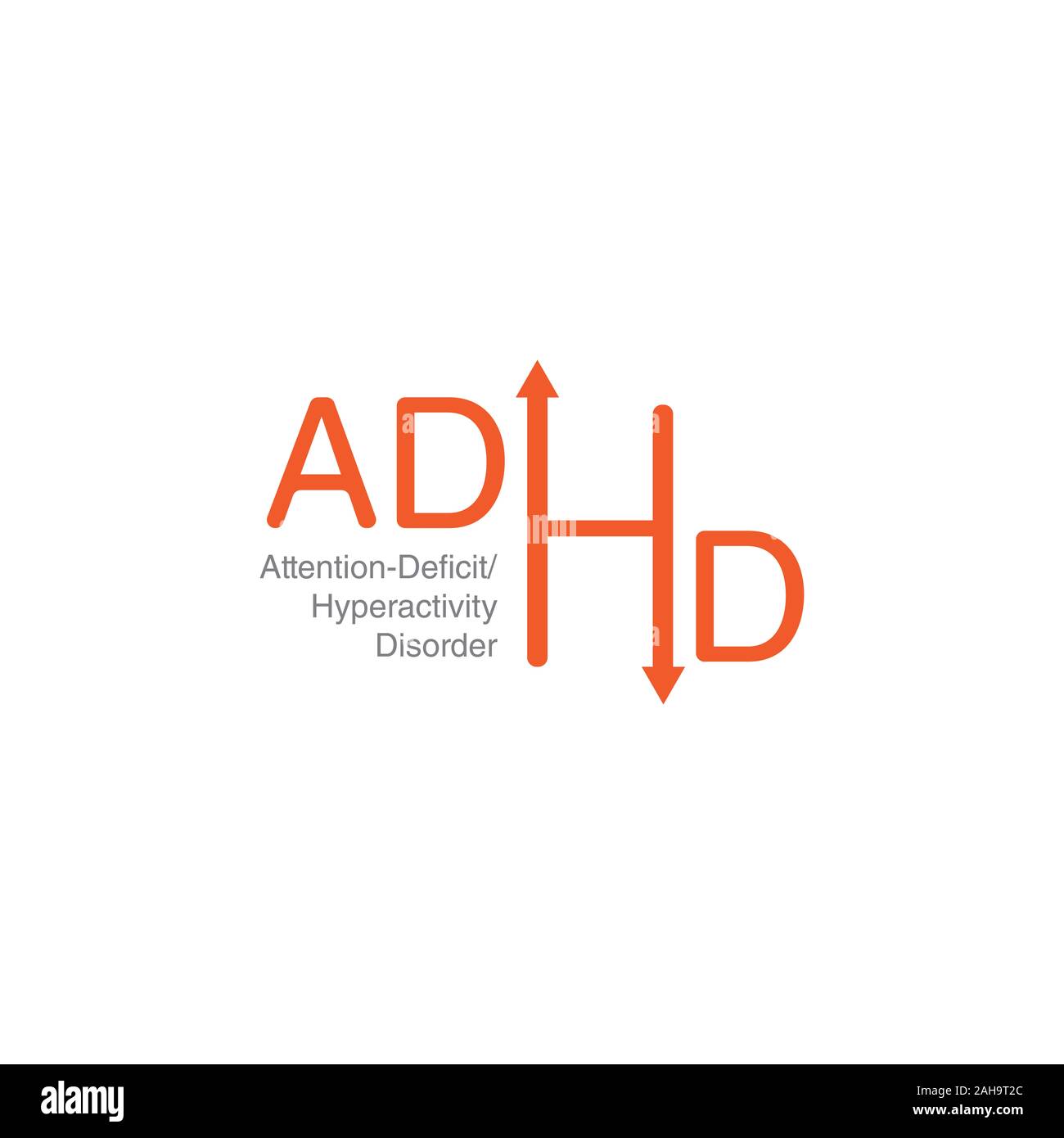 ADHD Disturbo da Deficit di Attenzione e Iperattività. Icona mediche etichetta del prodotto e la grafica del logo del modello. Isolato illustrazione vettoriale Foto Stock