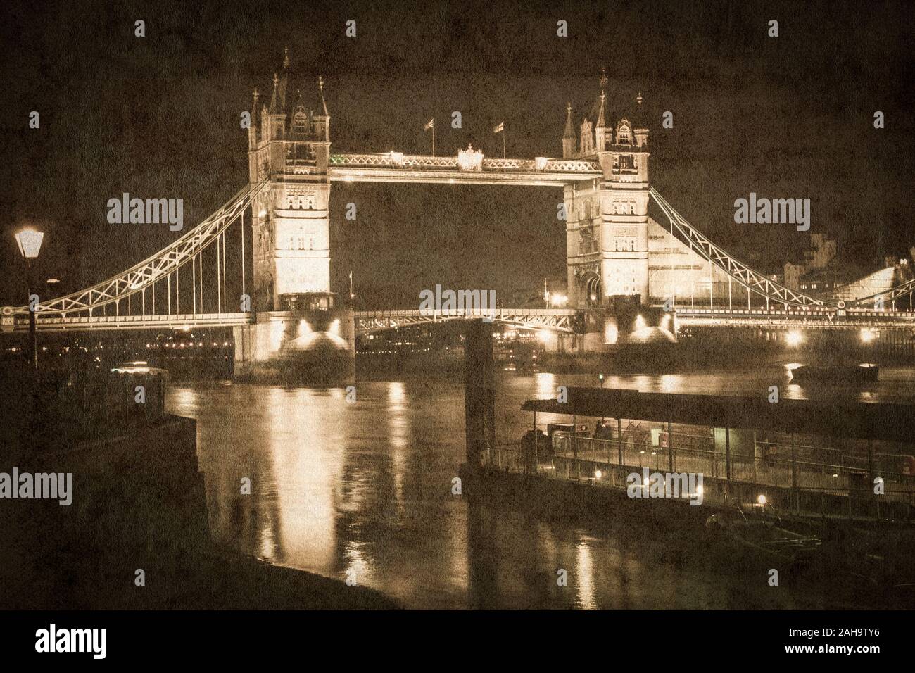 Il Tower Bridge di Londra, picture rétro in stile vintage Foto Stock