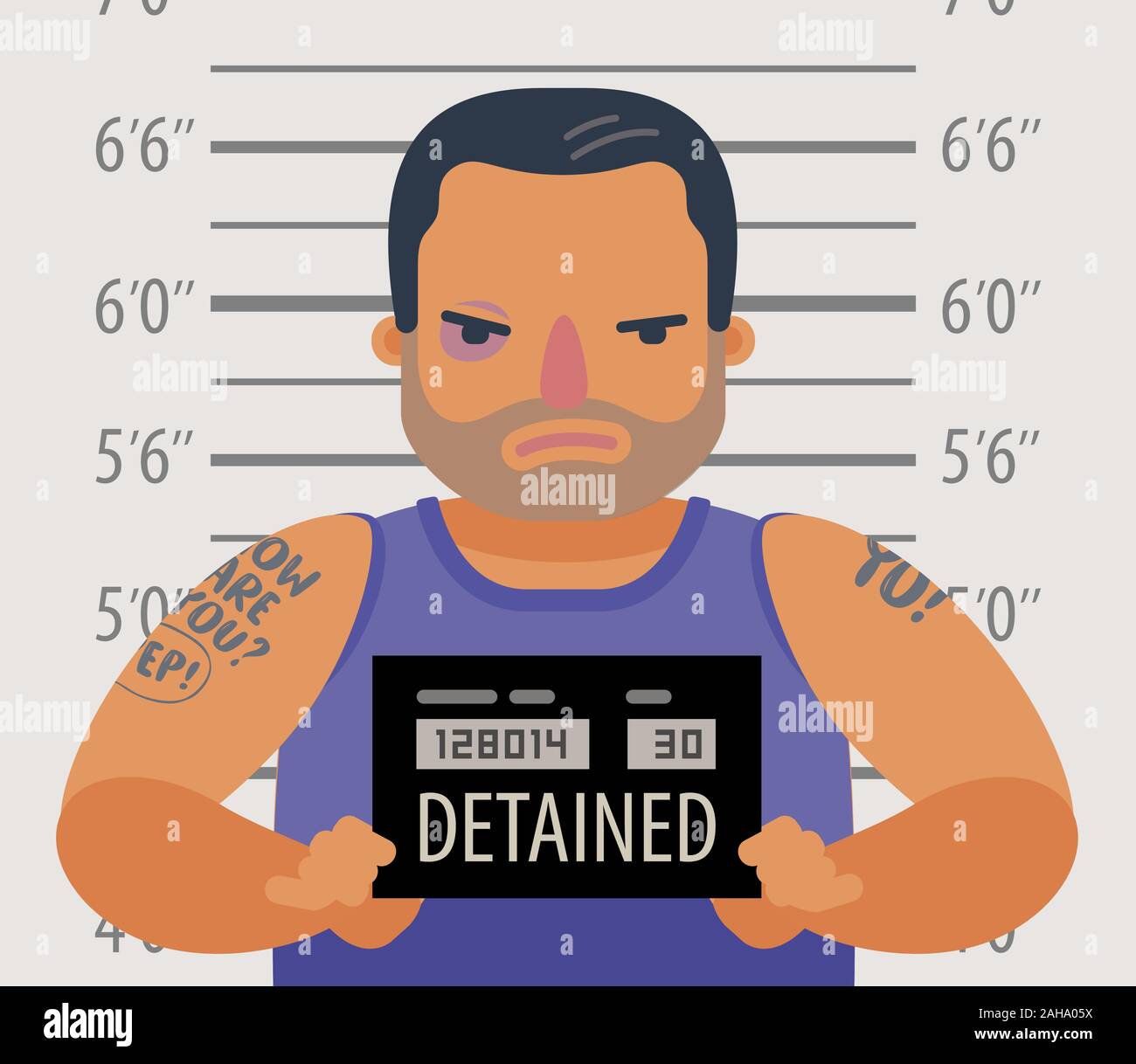 Detenuto criminale pericoloso. Prigioniero, condannato cartoni animati vettore illustrazione Illustrazione Vettoriale
