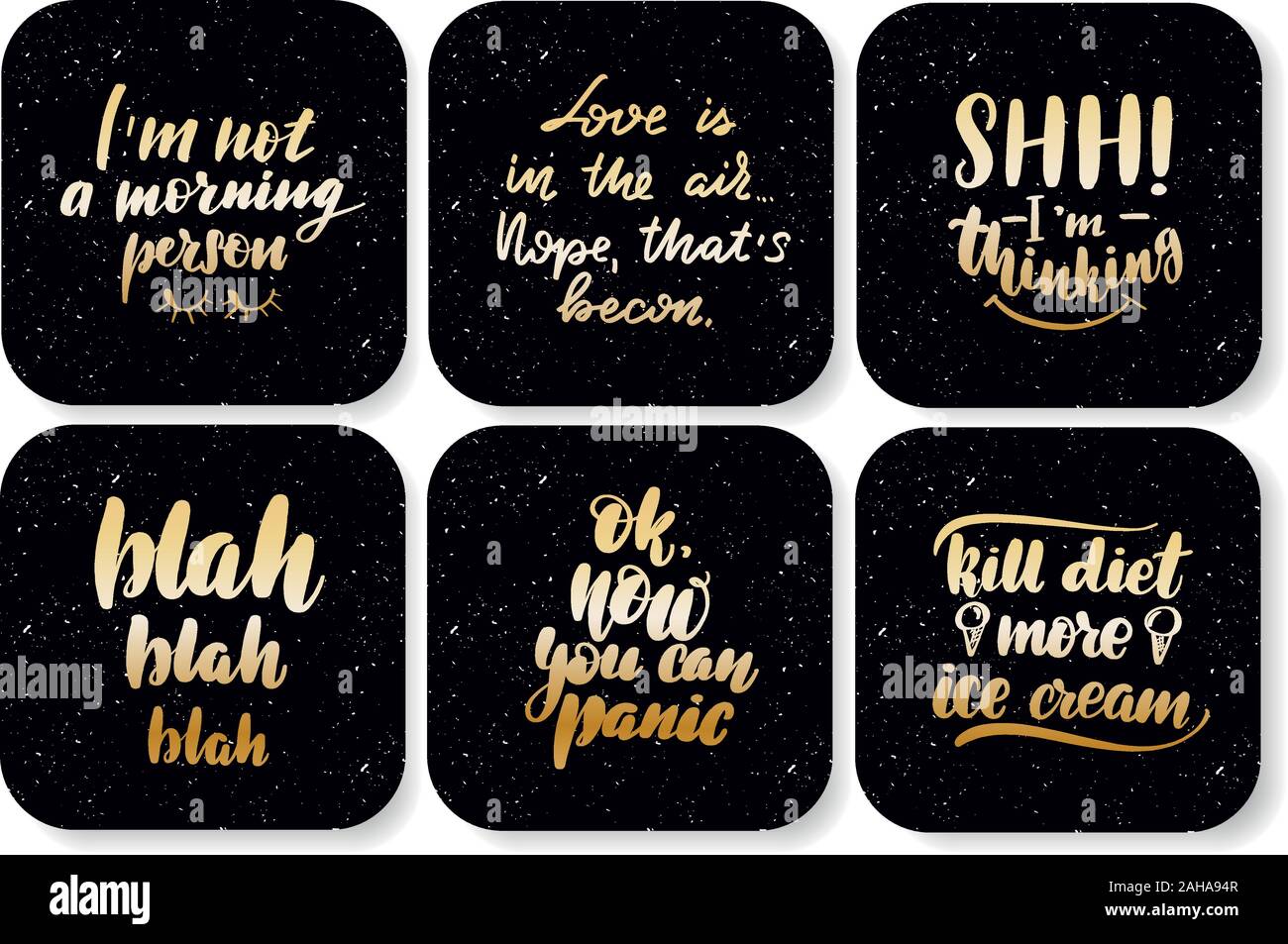 Gli adesivi con disegnati a mano tipografia lettering iscrizioni. Illustrazione Vettoriale