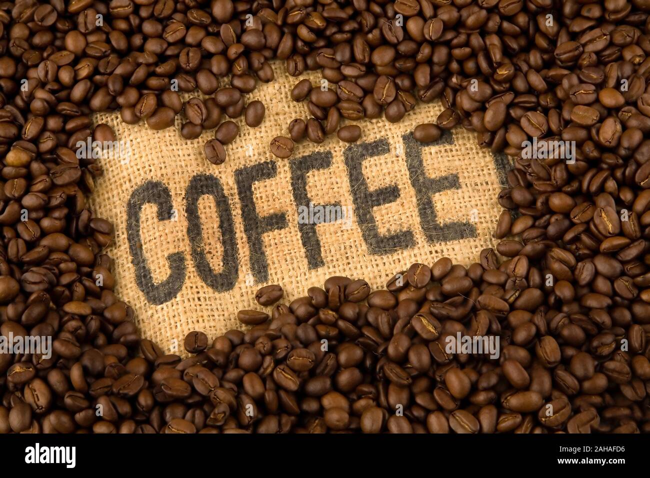 Kaffeebohnen, Kaffee, chicchi di caffè, sacco mit Kaffee, Foto Stock