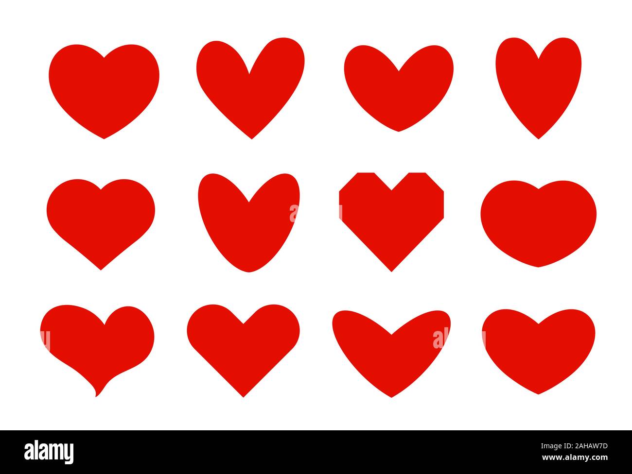Cuori icona impostare, diverso stile, colore rosso. Il giorno di San Valentino cards collection. vettore silhouette isolato di cuori su sfondo bianco. Il matrimonio Illustrazione Vettoriale