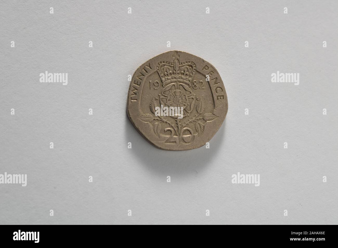 Un ritratto di un usato venti pence piec Foto Stock