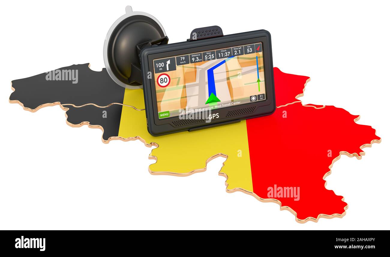 La navigazione GPS in Belgio, 3D rendering isolati su sfondo bianco Foto Stock