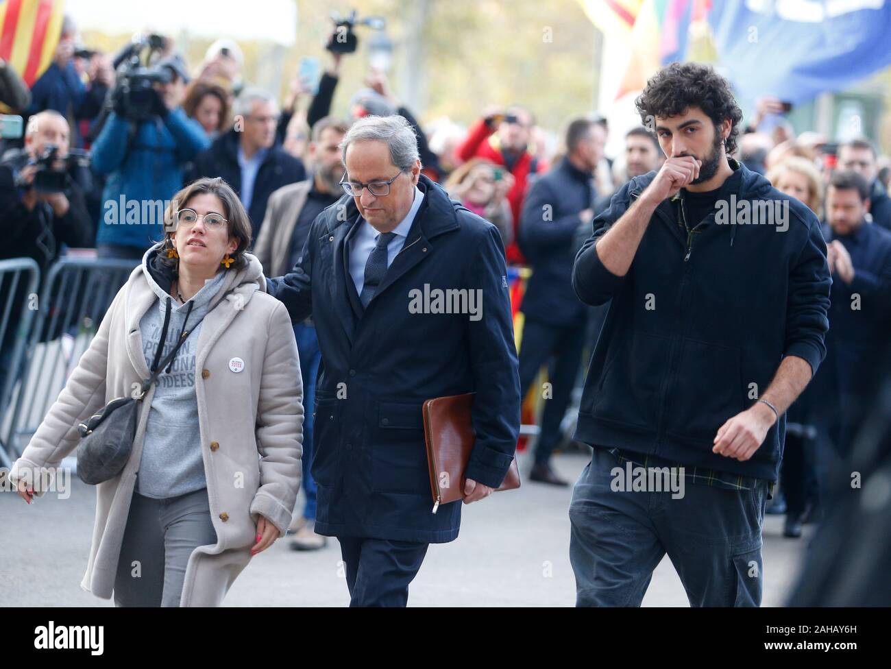Presidente del Governo Catalano Quim Torra arriva a courtin Barcellona in carica di desobeying leggi spagnole Foto Stock