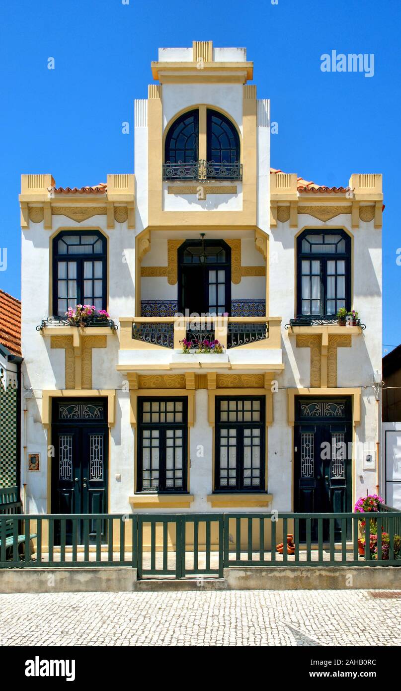 Case a strisce in Costa nova, Aveiro, Portogallo Foto Stock