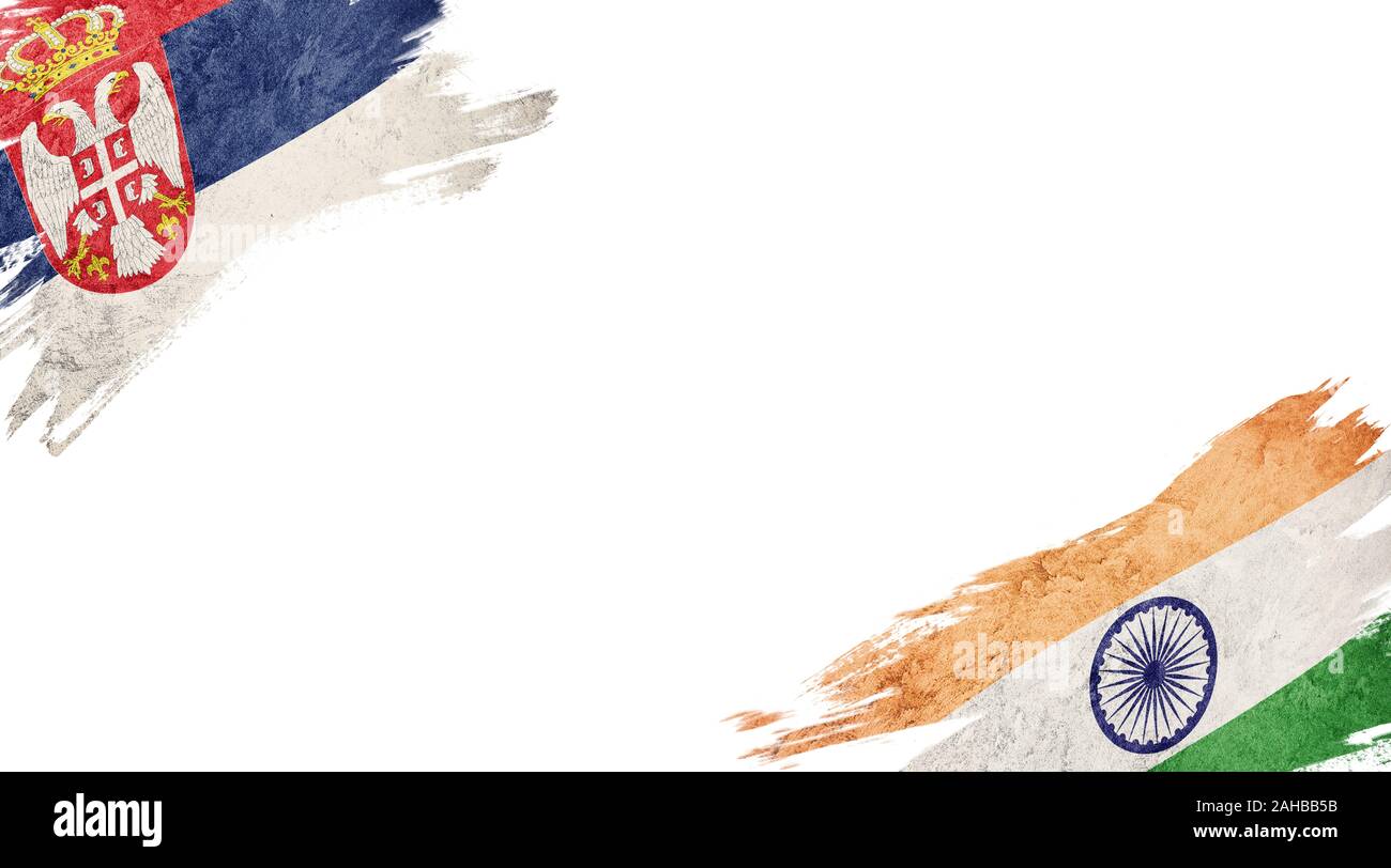 Bandiere di Serbia e India su sfondo bianco Foto Stock