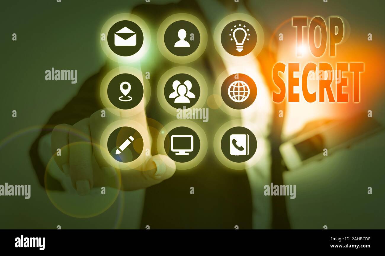 Conceptual la scrittura a mano che mostra Top Secret. Concetto significato protetti da un elevato grado di segretezza Altamente confidenziale Foto Stock