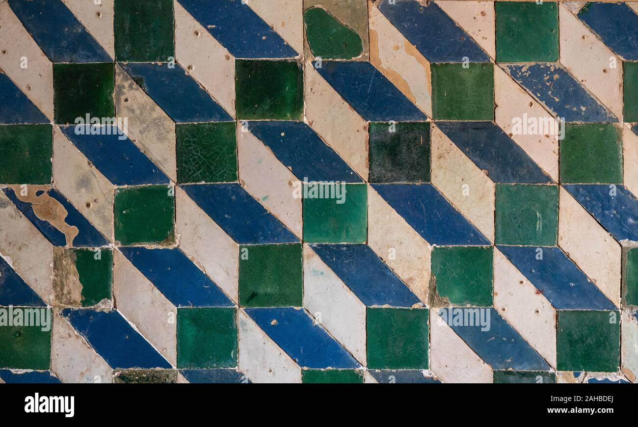 Modello rettangolare della parete ceramica piastrelle mostra ottico 3D'illusione di fasi Foto Stock