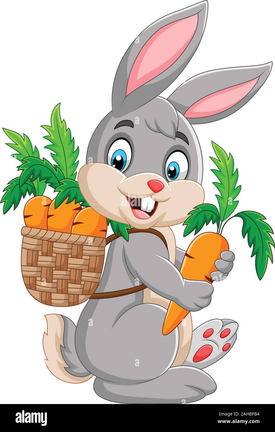 Coniglietto di pasqua che trasportano cesto pieno di carote Illustrazione Vettoriale