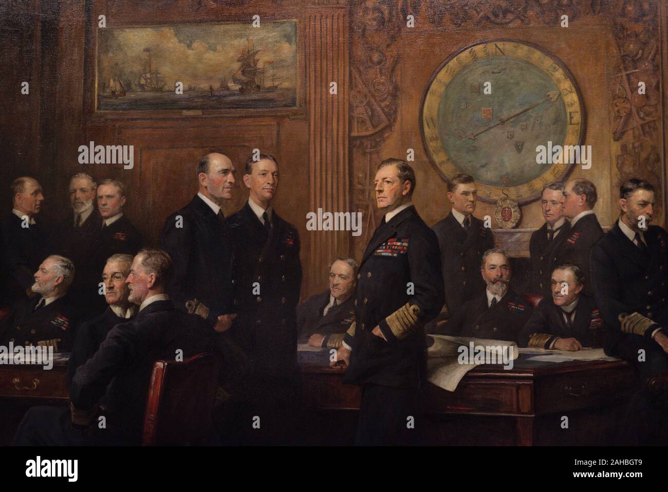 Oficiales de la Marina Británica de la Primera Guerra Mundial. Obra realizada por el artista Arthur Stockdale Cope (1857-1940). Detalle. Oleo sobre tela, 1921. National Portrait Gallery. Londres. Inglaterra. Foto Stock