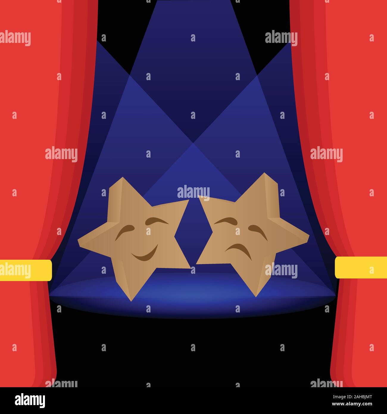 A forma di stella della commedia e della tragedia maschere teatrali Illustrazione Vettoriale