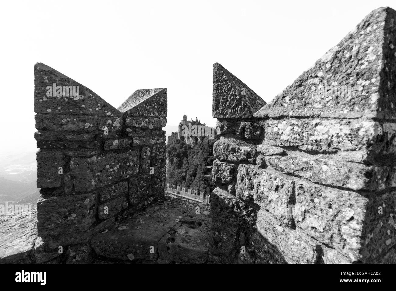 Guaita Castello di San Marino. Esterno della Rocca della Guaita castello. Foto Stock