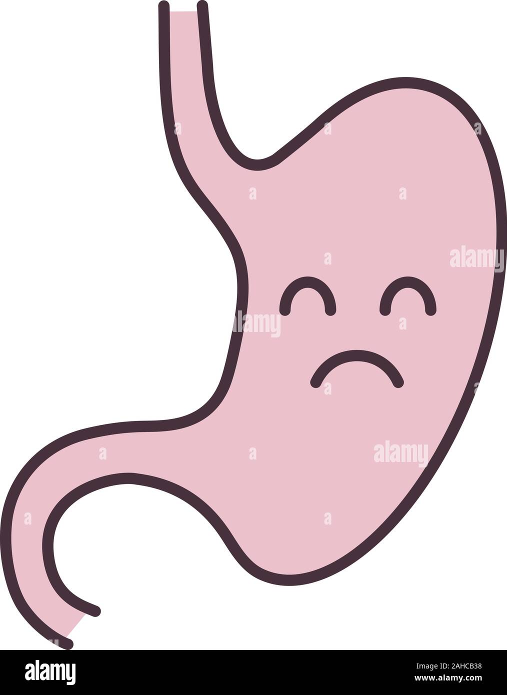 Triste stomaco icona di colore. Malsano sistema digestivo. Malattia del tratto gastrointestinale, problema. Indigestione. Isolato illustrazione vettoriale Illustrazione Vettoriale