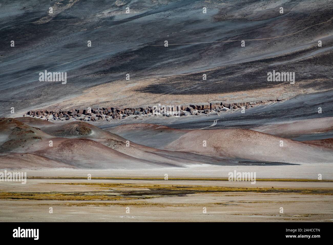 Sullo sfondo di un deserto, Salt Lake e rocce Foto Stock