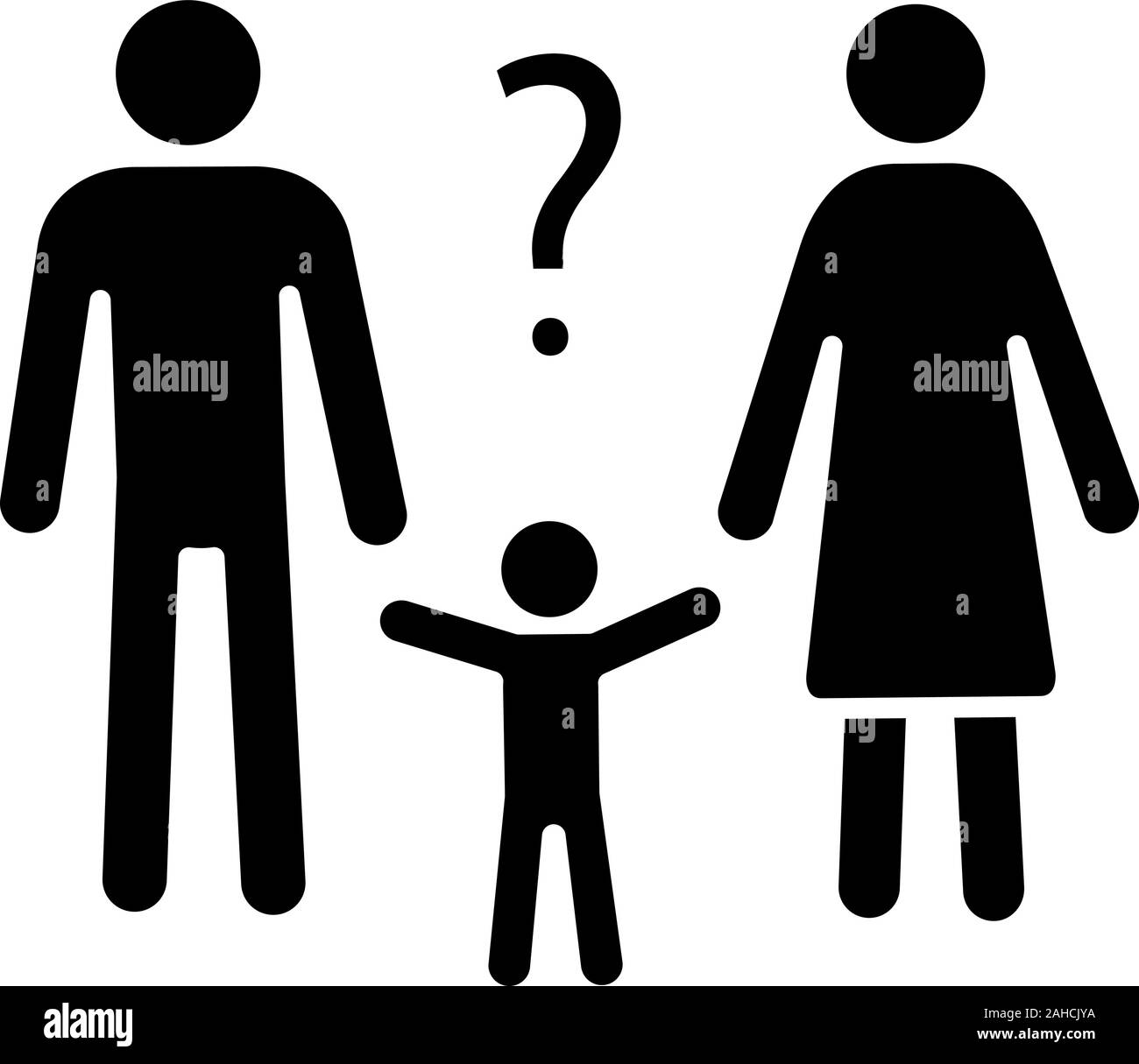 Valutazione di custodia del bambino icona glyph. Simbolo di Silhouette. I genitori a risolvere i problemi. Famiglia confuso. Bambino chiedendo perché i. Turbato e preoccupante giovane. Neg. Illustrazione Vettoriale