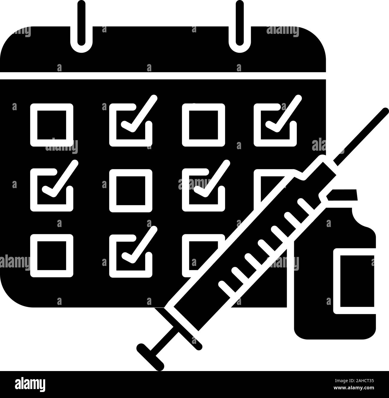 Il calendario di vaccinazione icona glyph. Simbolo di Silhouette. Tabella di immunizzazione. La prevenzione delle malattie. Lo spazio negativo. Vettore illustrazione isolato Illustrazione Vettoriale