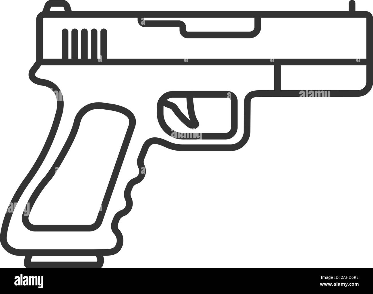 Pistola, pistola icona lineare. Linea sottile illustrazione. Arma. Simbolo di contorno. Il vettore isolato disegno di contorno Illustrazione Vettoriale