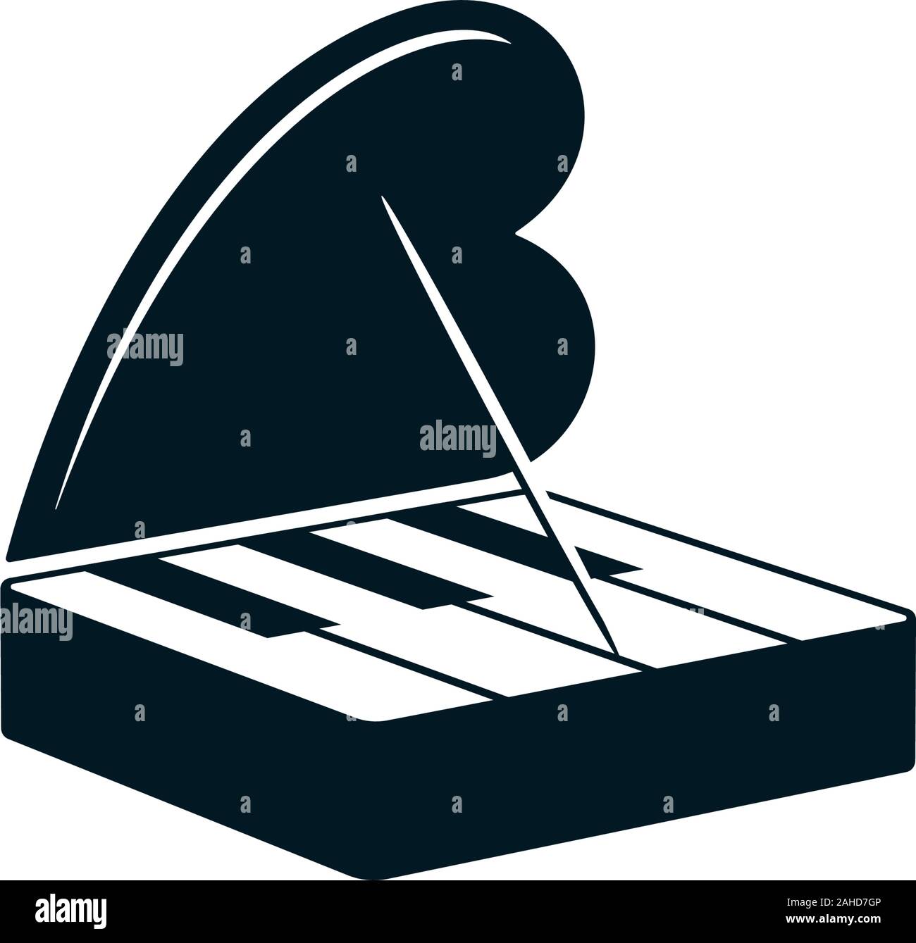 Il pianoforte con il simbolo a forma di cuore ad coperchio. Strumento musicale e amore concept design. Illustrazione Vettoriale