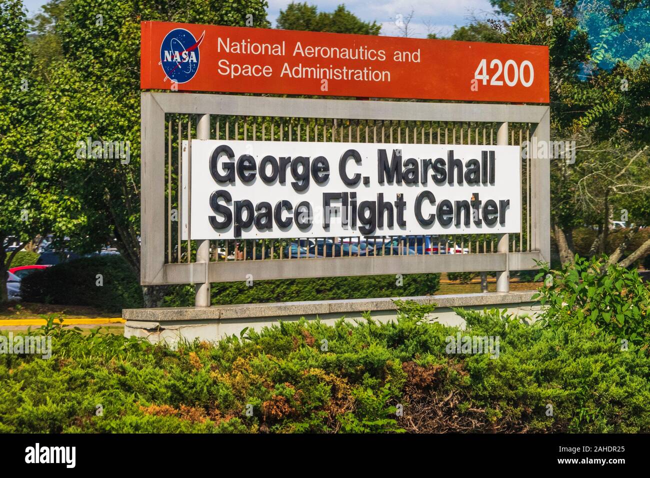 Segno presso il Marshall Space Flight Center di Huntsville, Alabama. Foto Stock