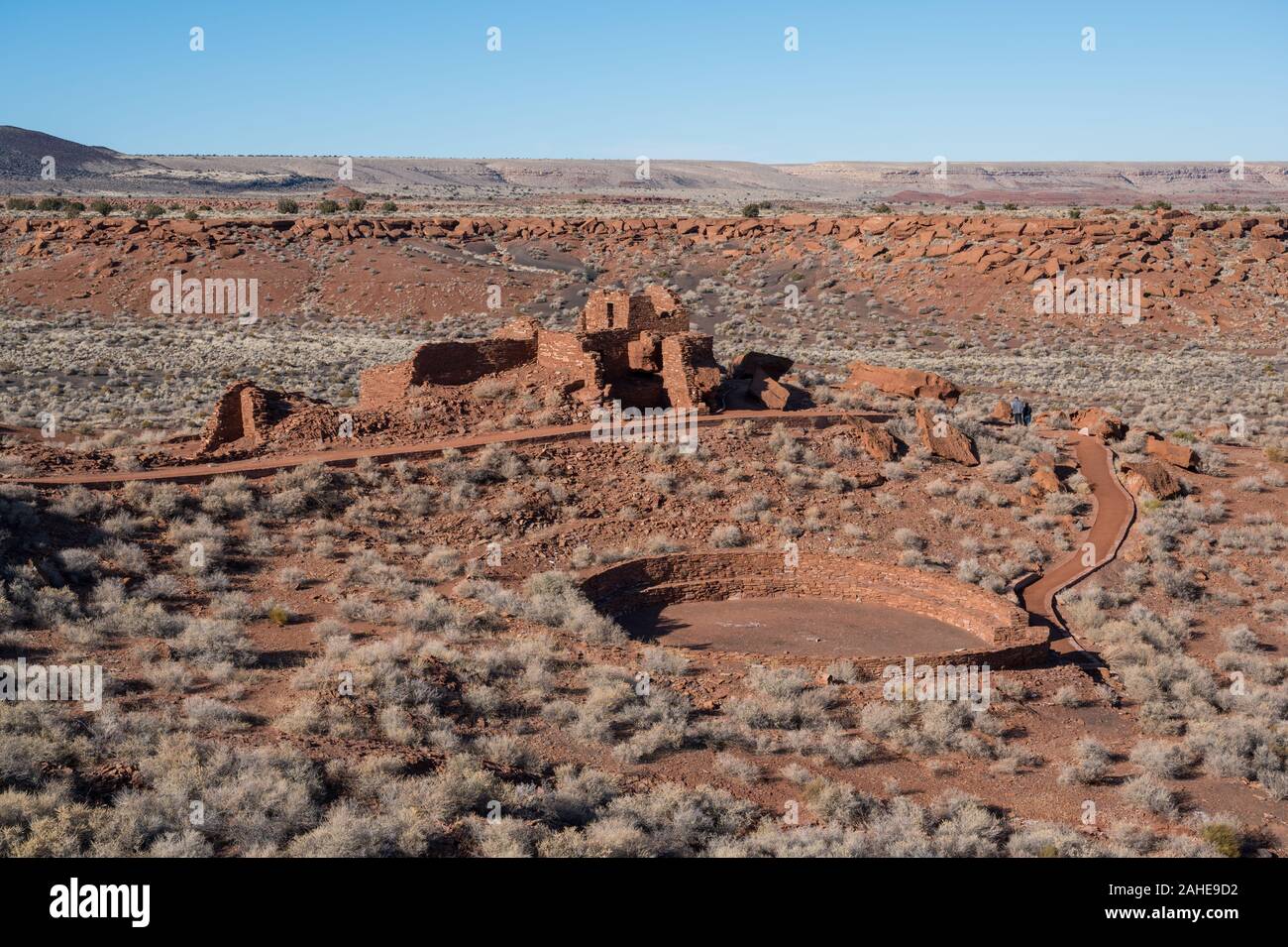 Le antiche rovine della nativa casa americana nota come il Wupatki Pueblo in Wupatki National Monument vicino a Flagstaff, in Arizona Foto Stock