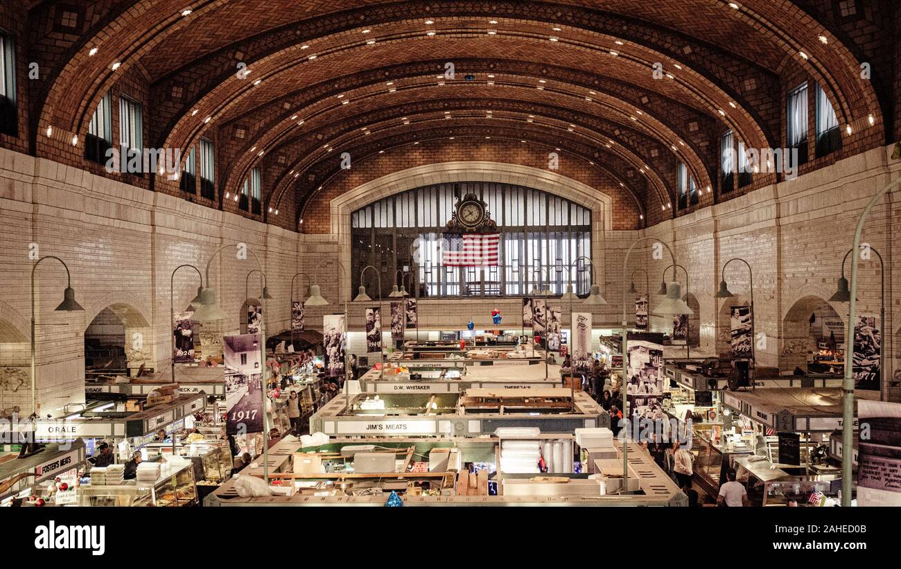 Immagine interno del centro storico di lato ovest Mercato in Ohio città quartiere di Cleveland, Ohio Foto Stock