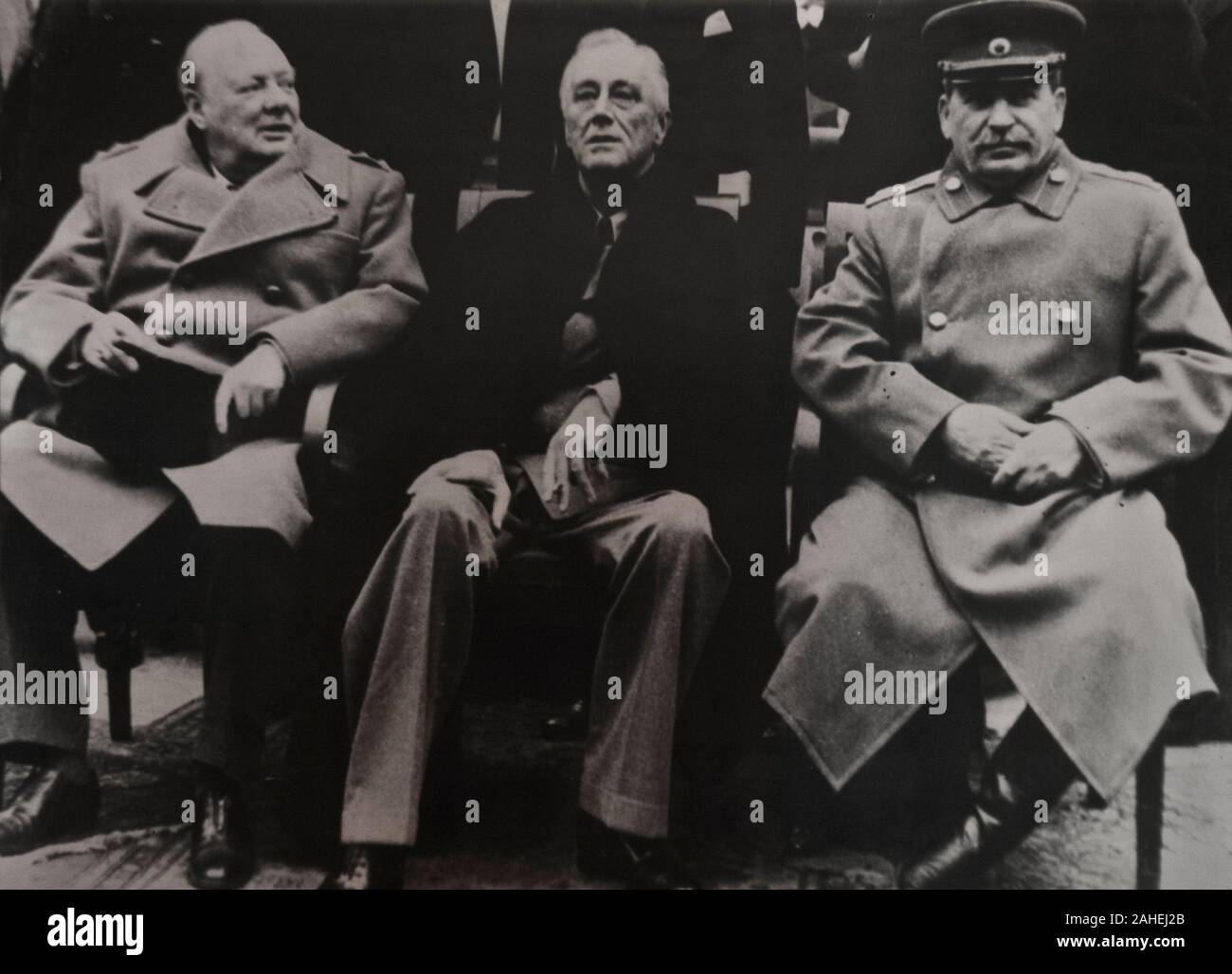 Conferenza di Yalta: Josif Stalin, Winston Churchill, Franklin Roosevelt (Yalta, Crimea, Febbraio 4-11, 1944) Foto Stock