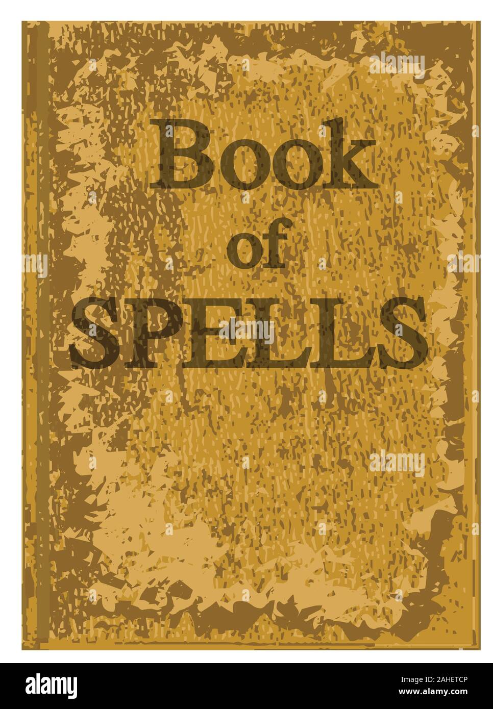In pelle di vecchi e logori copertina di un libro di incantesimi su uno sfondo bianco Illustrazione Vettoriale