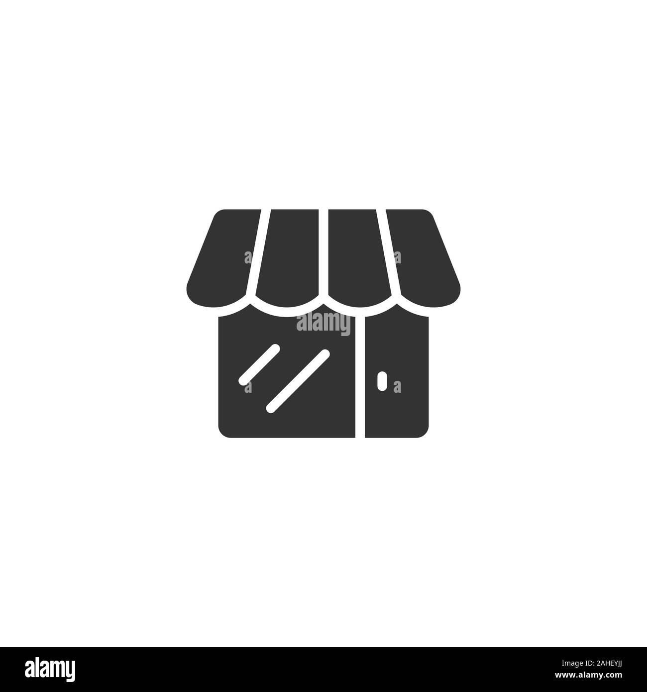 Icona del centro commerciale in stile appartamento. Store illustrazione vettoriale bianco su sfondo isolato. Negozio di concetto di business. Illustrazione Vettoriale