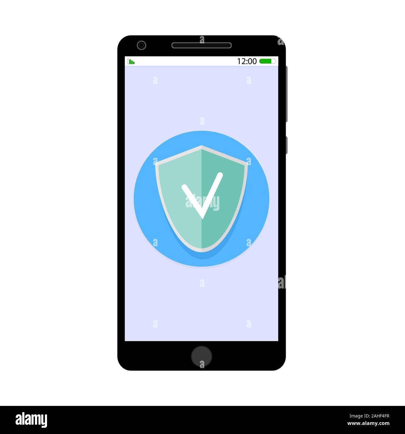 Antivirus mobile smartphone. Vettore telefono sicurezza, sicurezza mobile smartphone, scudo e illustrazione di protezione Illustrazione Vettoriale