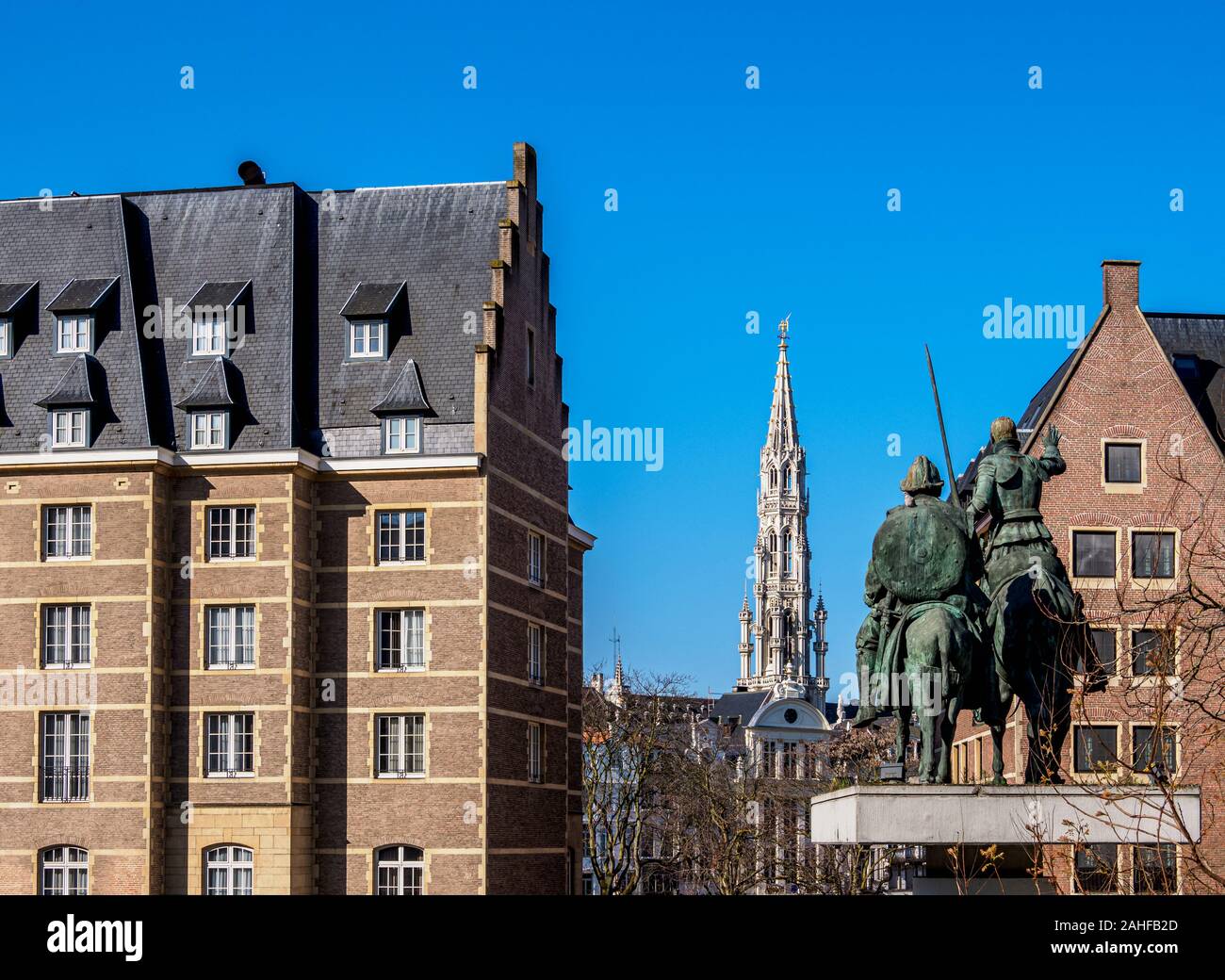 Don Chisciotte monumento di Piazza di Spagna, Bruxelles, Belgio Foto Stock