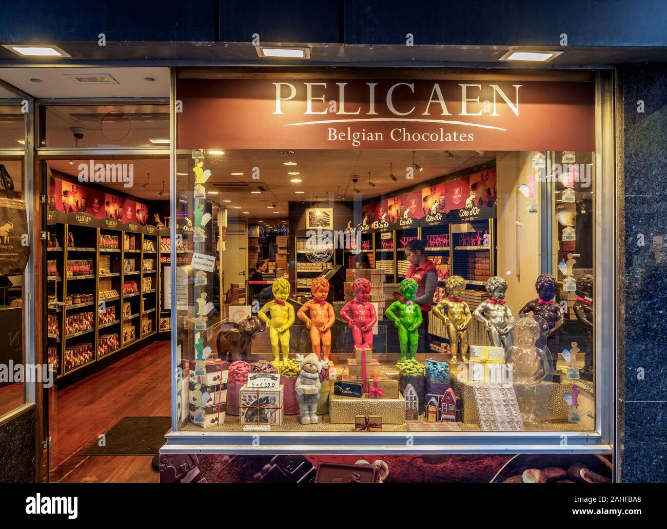 Pelicaen cioccolatini belgi Shop, Bruxelles, Belgio Foto Stock