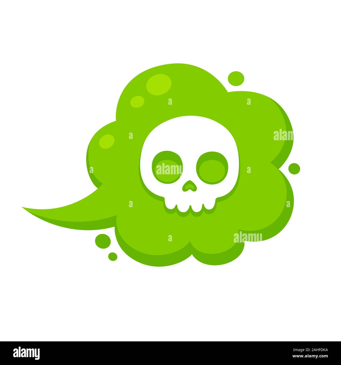 Green cartoon nube di gas tossici con lo stile comico Icona Skull. Fumi letali, vector clip art illustrazione. Illustrazione Vettoriale
