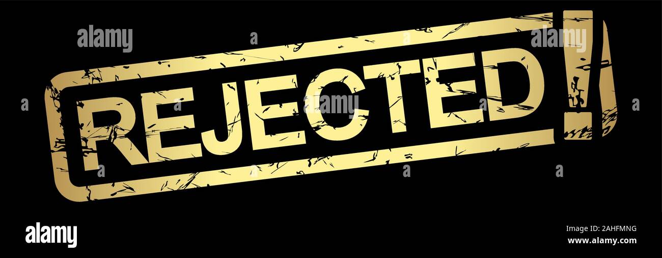 Oro timbro grunge con telaio, grande punto esclamativo e testo respinto! Illustrazione Vettoriale
