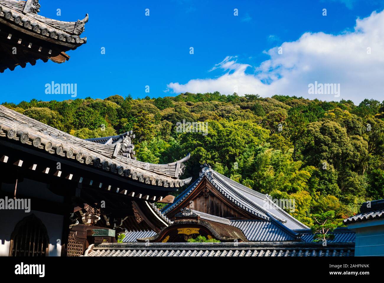 Tempio Sennyu-Ji, Kyoto: dettaglio del tetto Foto Stock