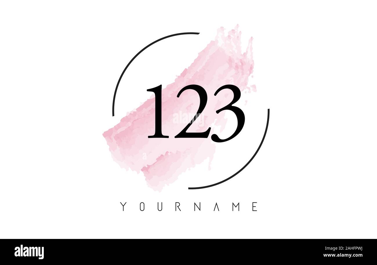 Numero 123 acquerelli di corsa con il logo di forma circolare e di colore rosa pastello spazzola disegno vettoriale Illustrazione Vettoriale