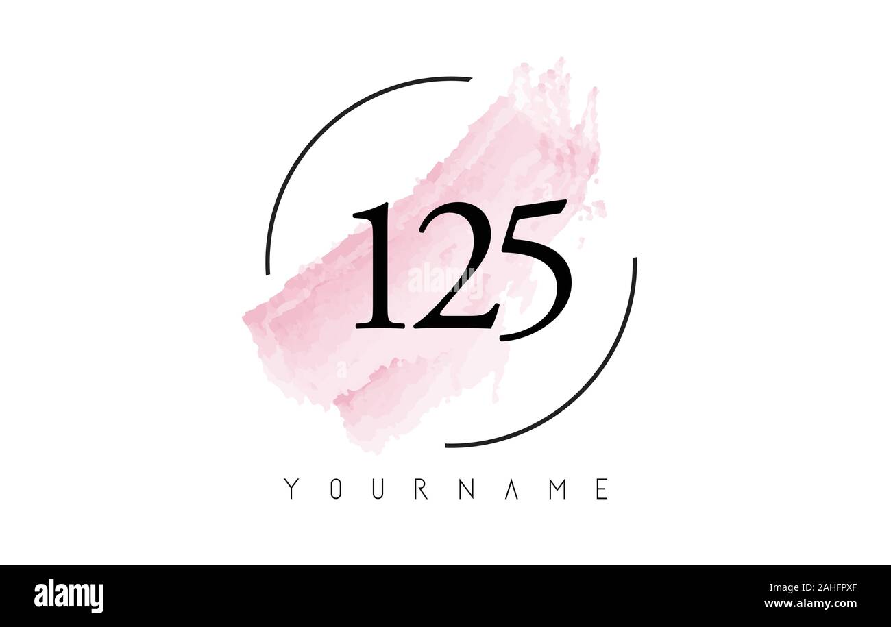 Numero 125 acquerelli di corsa con il logo di forma circolare e di colore rosa pastello spazzola disegno vettoriale Illustrazione Vettoriale