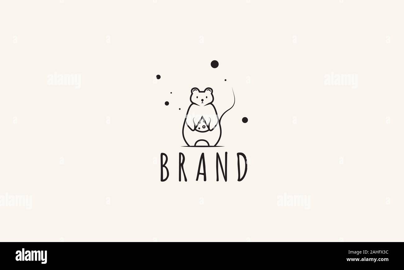 Il logo del vettore su cui una immagine astratta di un mouse che trattiene il formaggio nelle sue mani. Illustrazione Vettoriale