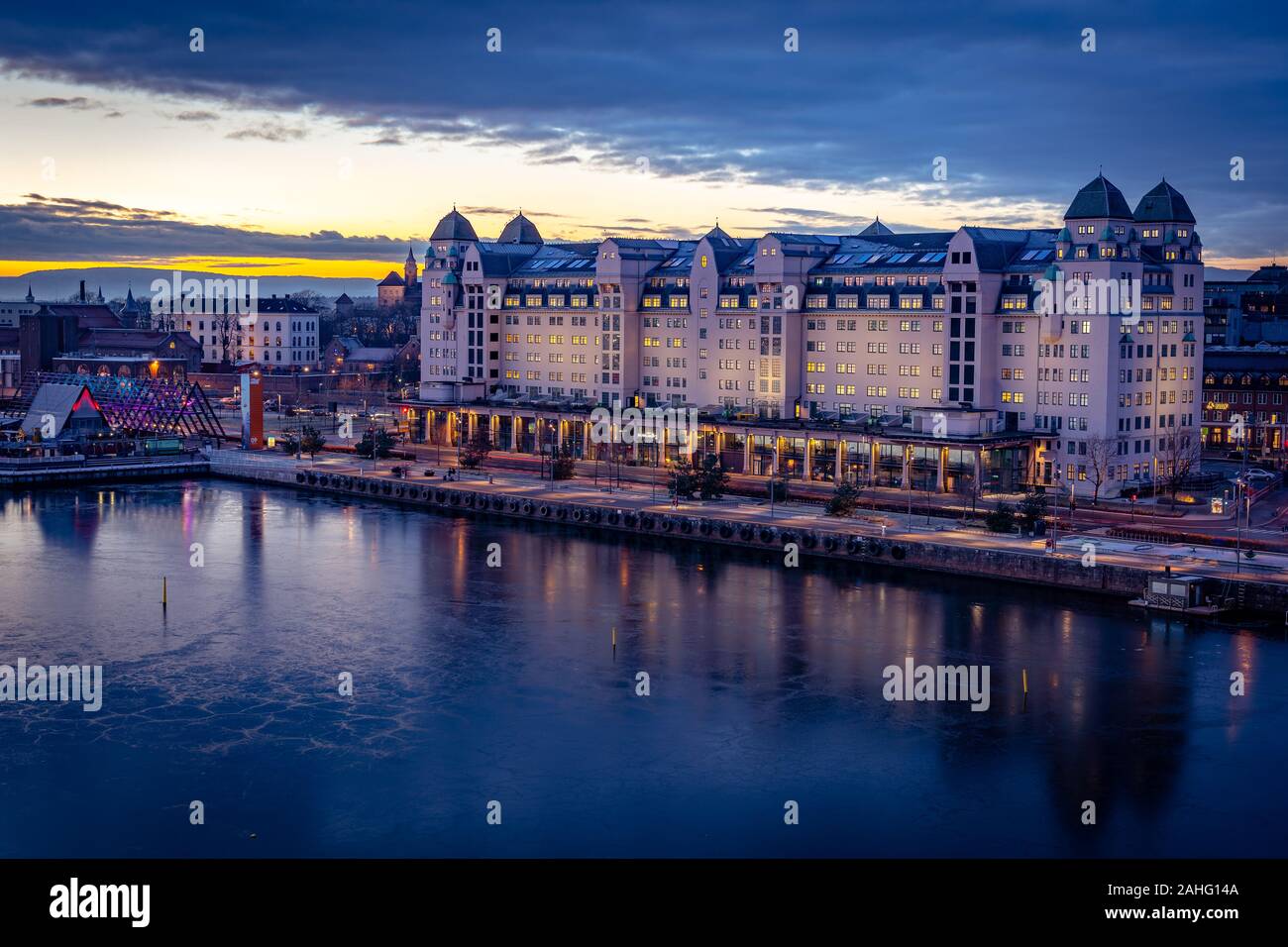 Oslo, Norvegia - edificio Havnelageret Foto Stock