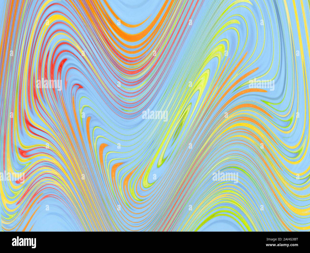 Astrazione del colore. Rosso, arancione, giallo e verde onde sul blu per la texture e lo sfondo Foto Stock